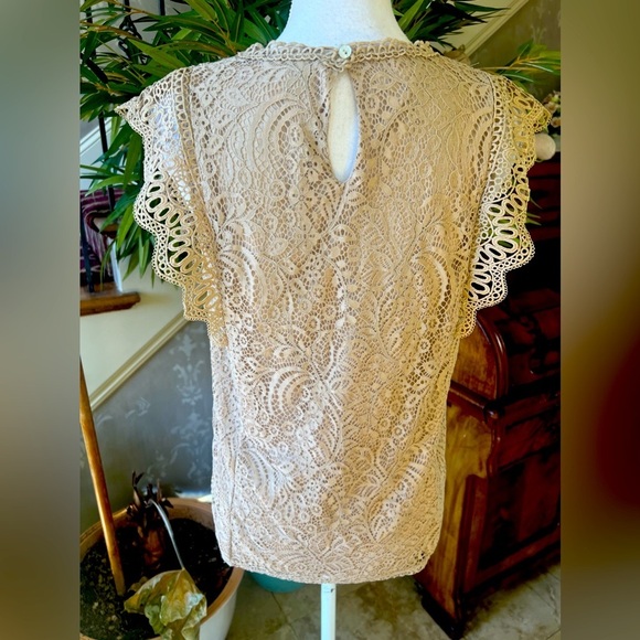 Cable and Gauge ladies lace, short sleeve top, cap sleeves lined large cream - Picture 3 of 9